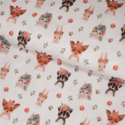 Bomuldsjersey med dyr med blomsterkranse - hvid