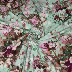 Bomuldsjersey med blomster, mintfarve