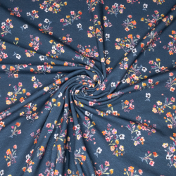 Bomuldsjersey i navy med små buketter af blomster