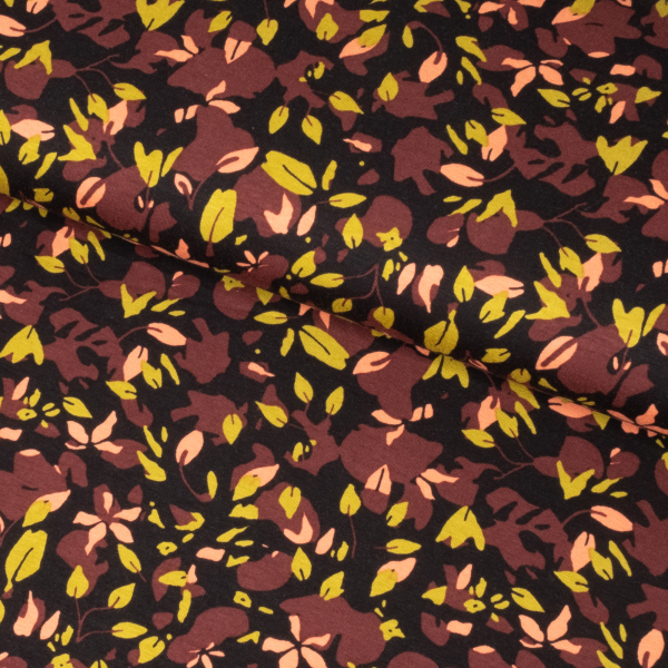 Viscose-jersey med abstrakte blade og blomster - sort