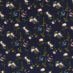 Viscose-poplin med blomster på navy baggrund