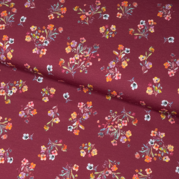 Bomuldsjersey med blomsterbuketter - cerise
