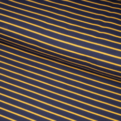 French terry med striber i navy og okker