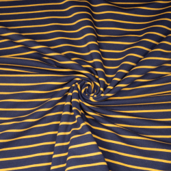 French terry med striber i okker og navy