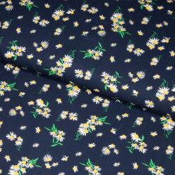 Fast viscose-twill med margueritter på navy baggrund