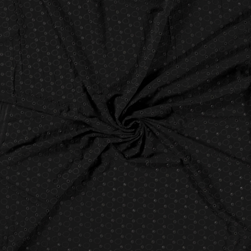 Viscose-jersey med broderede cirkler i to størrelser - sort