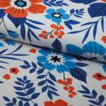 Bomuldsjersey med stort blomsterprint i retrostil på råhvid baggrund