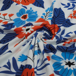 Bomuldsjersey med stort blomsterprint i retrostil på råhvid baggrund