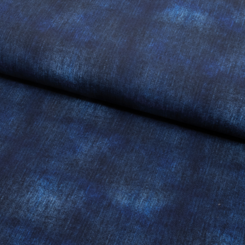 Bomuldsjersey med jeans-print i mørk blå med lidt slidt look