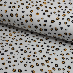 Økolgisk soft jogging med leopardprint i sort og beige på hvid baggrund