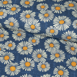 Bomuldsjersey med retro margueritter - blå