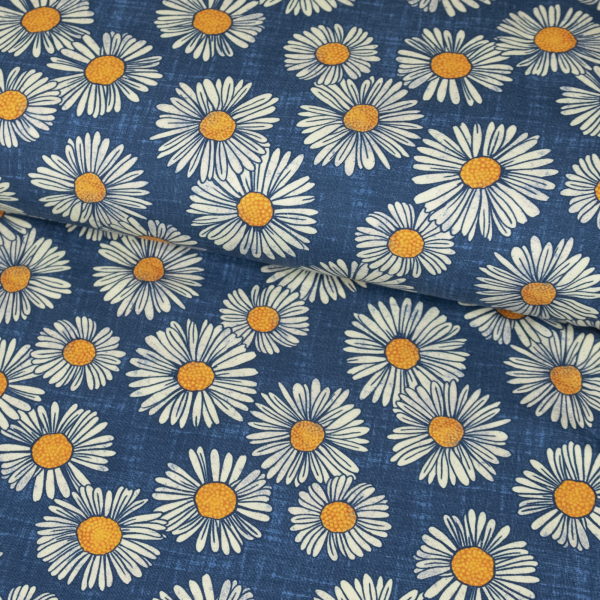 Bomuldsjersey med retro margueritter - blå