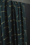 mind the MAKER, viscose-twill i Doodle Lines med tegnede streger i beige på flaskegrøn baggrund