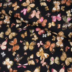 REST, 70 x 145 cm, økologisk french terry med sommerfugle - sort