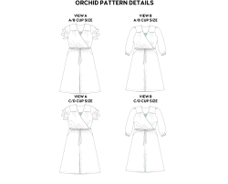 Tegning af de forskellige variationer af Orchid Midi Dress