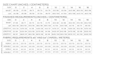 Størrelsesdiagram fra symønsteret til bukserne