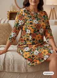 AI-model af kvinde med kjole i stoffet